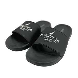 NAUTICA  Black White Maritime Heritage NS-83 Logo Slide Mens‎ Sandal Mens 10